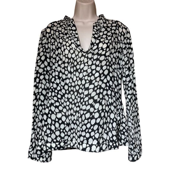 Tory Burch Women's Tunic Blouse Size 8 Black Animal Print V-Neck - Picture 1 of 5